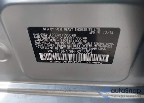 2015 Subaru Impreza 2.0I Premium from USA, damaged, VIN JF1GPAC66F8225894